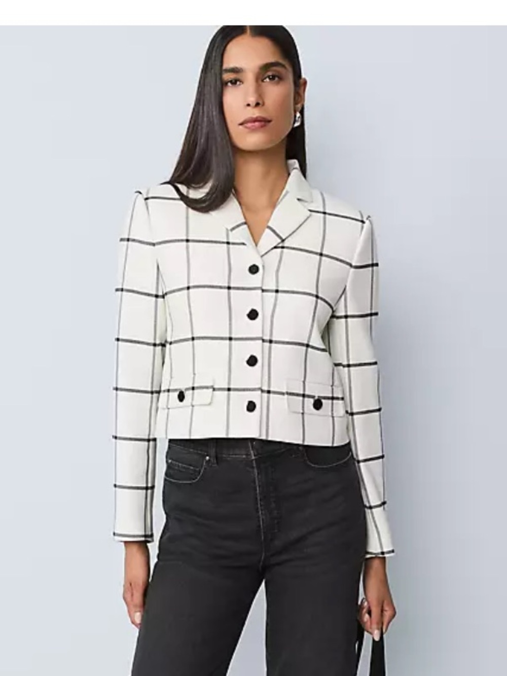 Ann Taylor NWT The Military Blazer Jacket in Windowpane Black & White